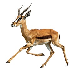 Fototapeta premium Impala in Motion: A majestic impala with its distinctive striped markings sprints across the savanna with a sense of raw energy and vitality. Its powerful limbs propel it forward.