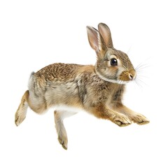 Obraz premium Bunny Bound: A curious and energetic brown rabbit leaps mid-air, its long ears perked up and whiskers twitching. This captivating image showcases the playful nature of these adorable creatures. 