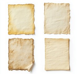 Four aged paper textures, isolated on white.