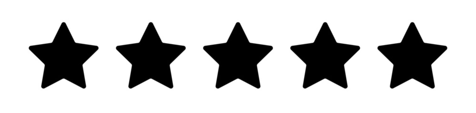 5 black rounded stars vector icon