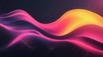 Pink yellow glowing gradient wave on black background, vibrant grainy header, Generative AI
