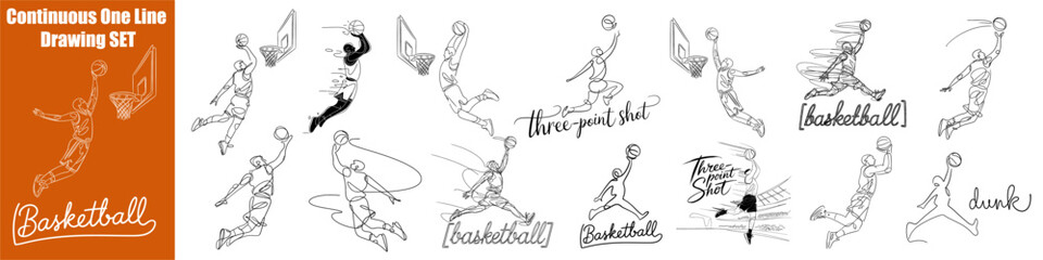 Basket Ball Set Continuous One Line Drawing Vector Art