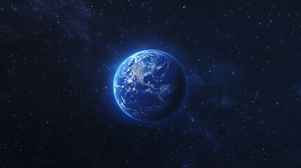 Obraz premium A blue glowing light shining down on the Earth planet on space