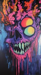 Psychedelic Skull: Vibrant Colors and Dark Fantasy Art
