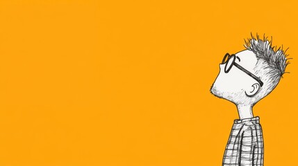 Fototapeta premium Pen sketch of a man looking up, against a yellow background.