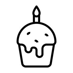 Cupcake with Candle Vector Line Icon Design