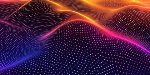 Orange purple glowing gradient wave on dark background, vibrant noise texture, Generative AI