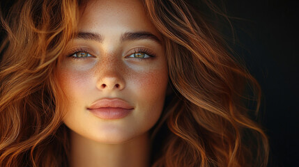 Naklejka premium Girl with beautiful wavy hair against black background hair care concept