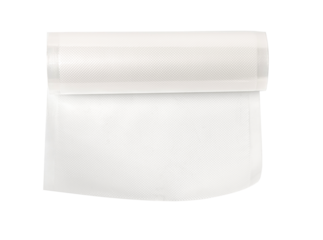 Rolls of vacuum sealer bags unrolling on white background