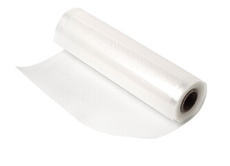 Rolls of vacuum sealer bags unrolling on white background