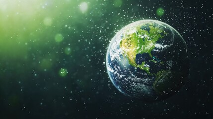 Obraz premium Green Earth with orbiting icons of rainwater harvesting and wind energy