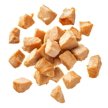 Cooked Chicken Breast Cubes Isolated on White and Transparent Background