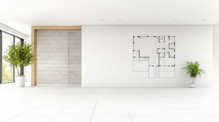 Modern apartment floor plan displayed in minimalist interior