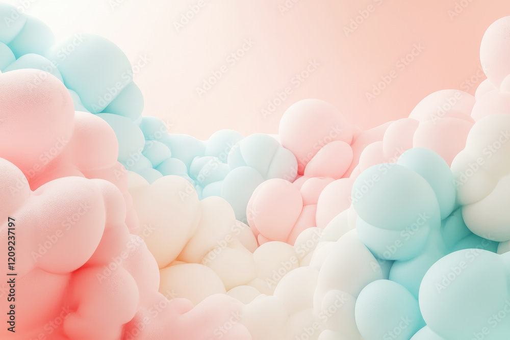 Poster whimsical pastel gradient pattern blending to create a dreamy and soft atmosphere with clouds of col