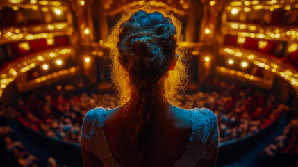 Obraz premium Woman in elegant attire observing a magnificent theater audience