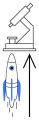 Microscope and rocket complement each other, symbolizing innovation, scientific research, and progress. Ideal for technology, research, startup culture, education, investment growth space