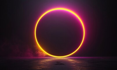 Obraz premium Dark purple yellow glowing gradient circle on black background, retro banner design, Generative AI