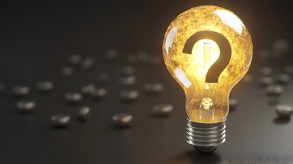 Illuminating Inquiry: A Question Mark Glows within a Lightbulb, Resting on a Complex, Dark Labyrinthine Surface.