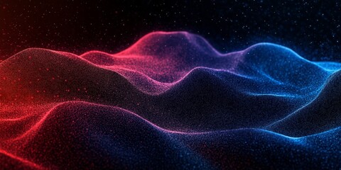 Obraz premium Red blue glowing gradient wave on black grainy texture background, abstract banner, Generative AI