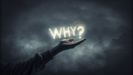 5 WHY analysis concept, Mysterious hand holding glowing word WHY
