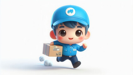 Delivery boy running with package in cartoon style digital art whimsical environment