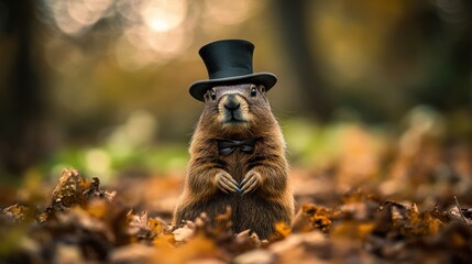 Groundhog wearing a top hat. digital