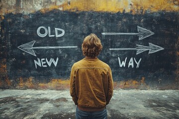 change management business concept old way new way innovation improvement leadership choice decision thinking