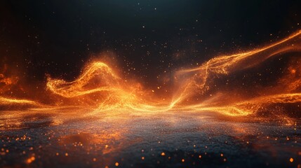 34.A vivid composition of fire sparks caught in a swirling motion, creating glowing trails of light and bursts of ember particles against a pitch-black backdrop.