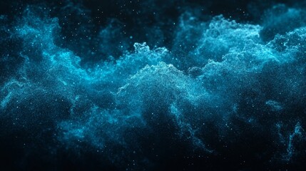 Fototapeta premium Dark teal blue glowing gradient on black background, noise texture banner design, Generative AI