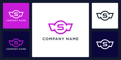 S letter logo and icon with protective wings, vector template