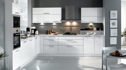 Fototapeta premium Sunlit Modern Kitchen: A Serene Morning