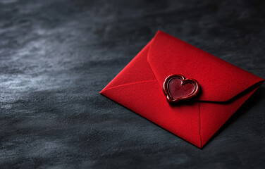 A beautifully crafted red envelope adorned with a heart-shaped wax seal, symbolizing love and affection.