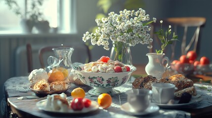 Naklejka premium Sweet Morning: A Delightful Breakfast Table