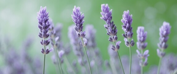 Obraz premium Delicate Lavender Flowers Close Up Soft Petals Green Background