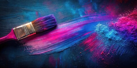 Fototapeta premium Vibrant Hues Explode An Artistic Brushstroke and Powder Swirl on Dark Surface