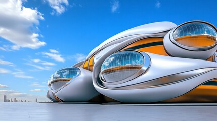 Obraz premium Futuristic architectural design with sleek curves and glossy finishes