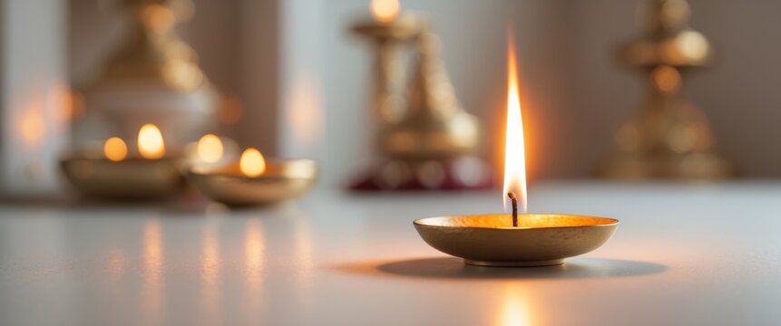 Candle flame illuminating a sacred space during a festive occasion symbolizing devotion and spirituality.
