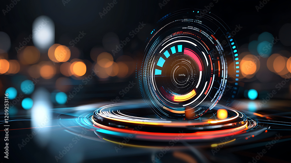 Poster dynamic digital interface displaying colorful data visualizations virtual space graphic design moder