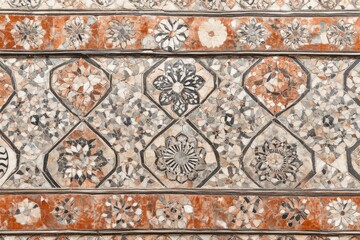 Obraz premium Intricate stone mosaic, floral patterns, ancient architecture, background texture, design element