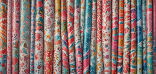 Obraz premium Assorted colorful wrapping paper, stacked neatly, decorations, supplies