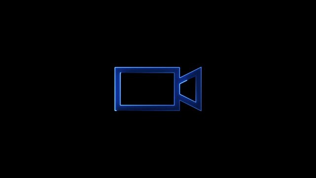 glowing neon video recorder icon for recording. Camera camcoder icon for simple flat animation. 4k video
