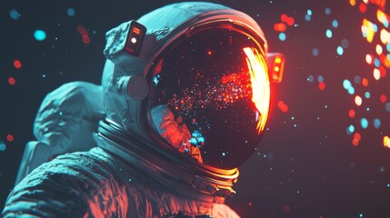 Astronaut s Reflective Visor Space Stars Cosmic Exploration Vivid Colors