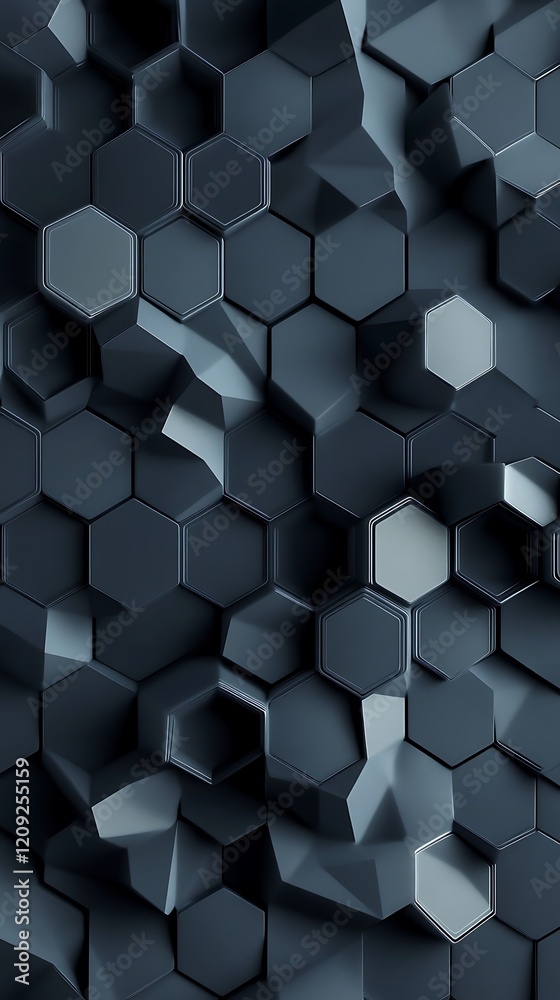 Wall mural abstract hexagonal 3d pattern glowing futuristic design