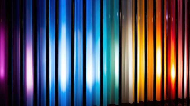 Vertical neon beams in varied hues create an electrifying and vibrant visual display, igniting a sense of modernity and excitement.