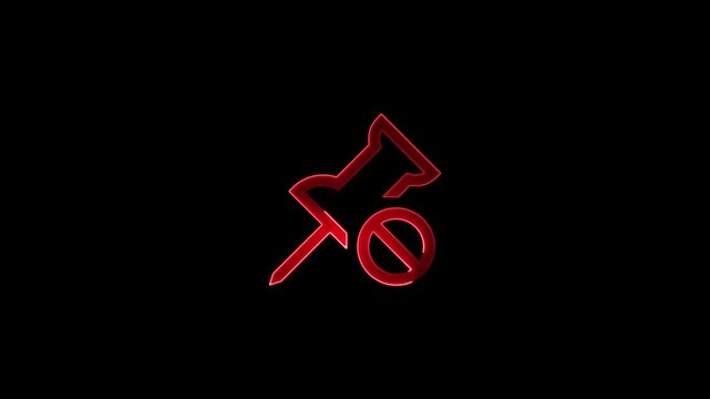  Glowing neon Push pin iconanimation on blacl background
