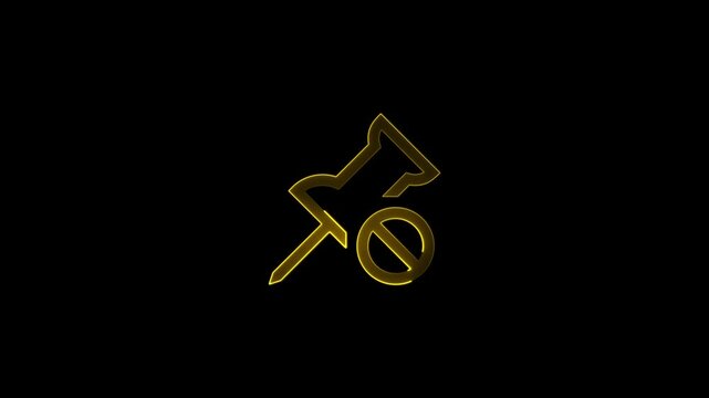  Glowing neon Push pin iconanimation on blacl background
