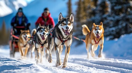 Husky Sled Dog Team Racing Through a Snowy Landscape