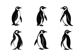 Naklejka premium Emperor Penguin (Aptenodytes forsteri) mammal animal, labeled silhouette vector art illustration.
