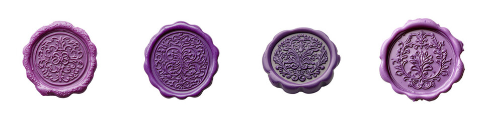 Fototapeta premium Collection of Elegant Embossed Wax Seals with Ornate Calligraphic Patterns Flourishes and Intricate Designs Representing Luxury Exclusivity and Premium