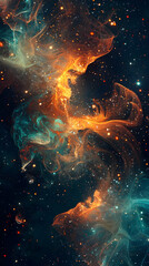 Obraz premium Abstract Background - Cosmic Nebula, Stars, Galaxy, Space Dust, and Orange and Teal Nebulae